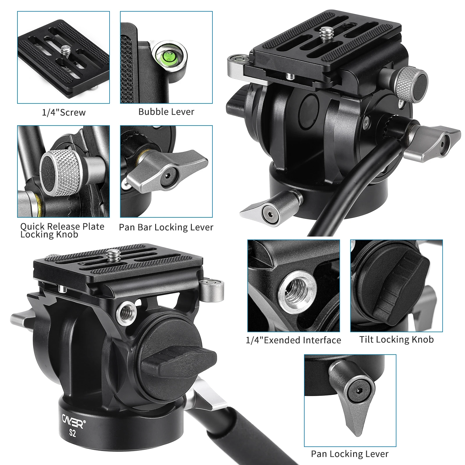 Cayer Carbon Fiber Lightweight Portable Desktop Mini Tripod with Fluid Head Flexible Mobile Cell Phone Video Tripod Holder