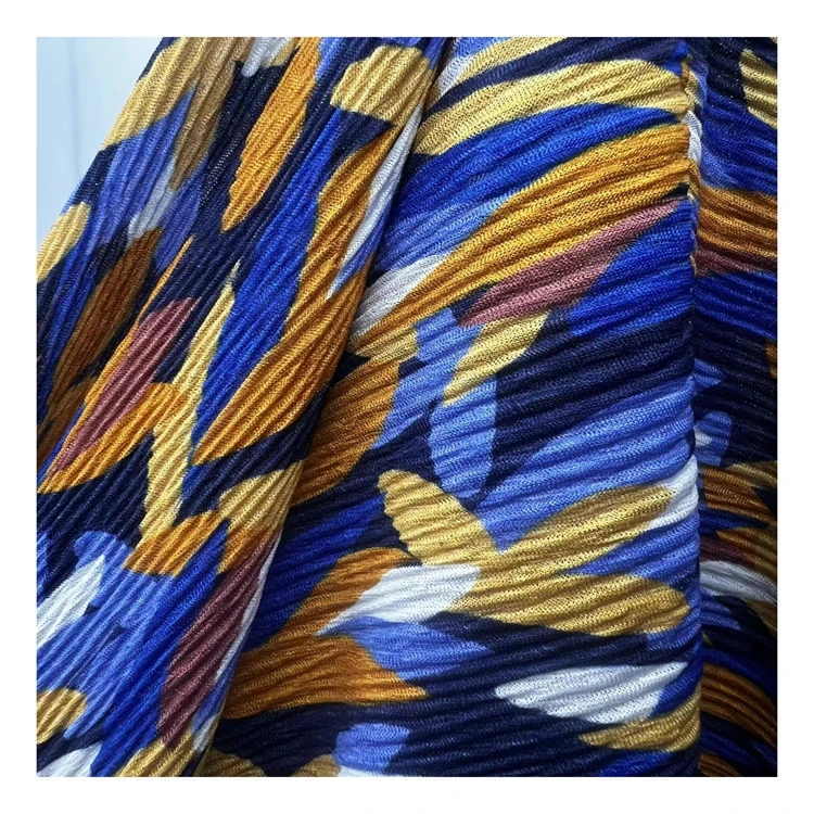High quality 100% Polyester Printed Shiny Crumple pleated crushed wholesale fabric for women pleated skirt and dress