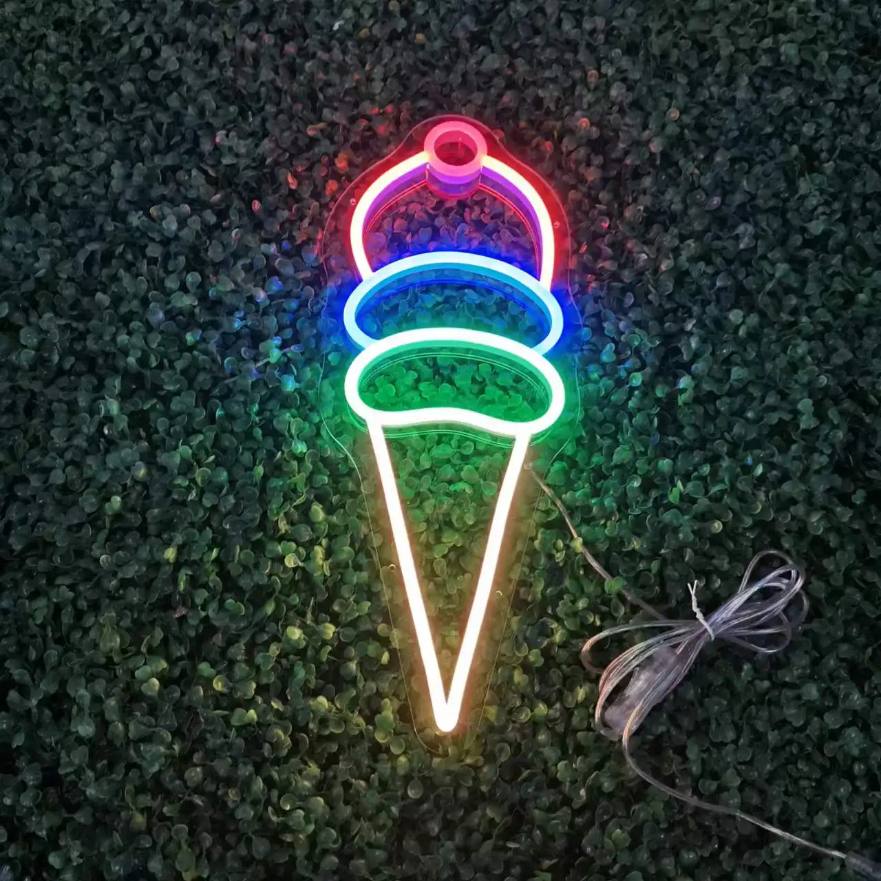 Red Customize Wall Light Ice Cream Cone Led Flex Cool Signs For Room Neon Sign