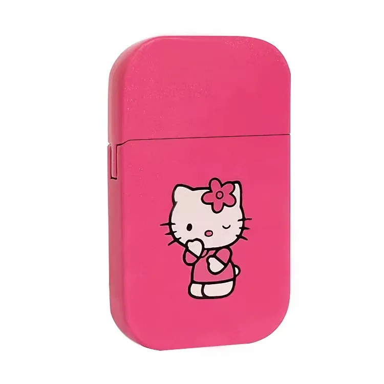 Hot sell  kawaii pink hello kitty lighter windproof pink flame  Cute cartoon lighter for girl