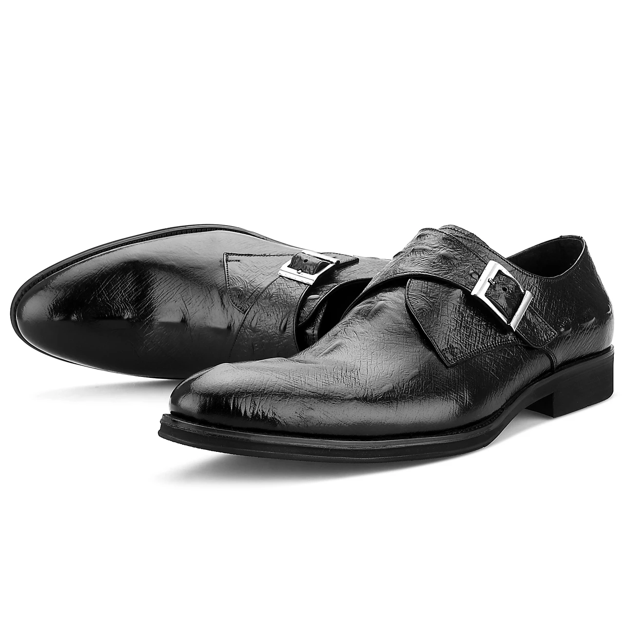 
New Design wholesale Manufacturer Black Wine Red Men Genuine Leather Monk Shoes Buckle Strap Shoes 