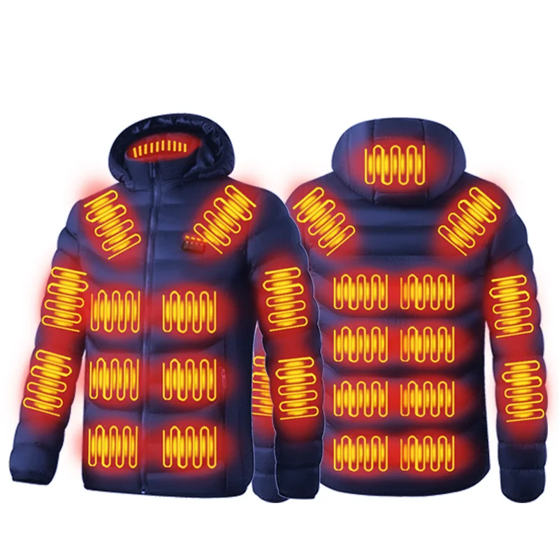 Unisex S-6XL 21 Heating Zones USB Rechargeable Lightweight Heater Coat Outdoor Hooded Windproof Insulated Heated Jacket