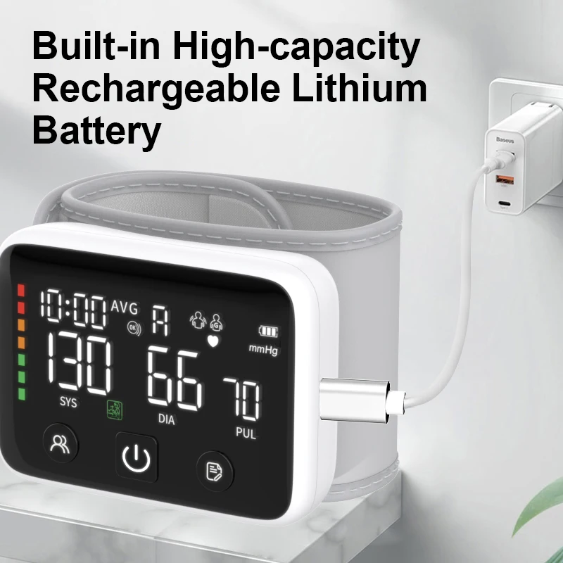 Portable Automatic LED Display Smart Sphygmomanometer Tensiometro Rechargeable BP Monitor Digital Wrist Blood Pressure Monitor