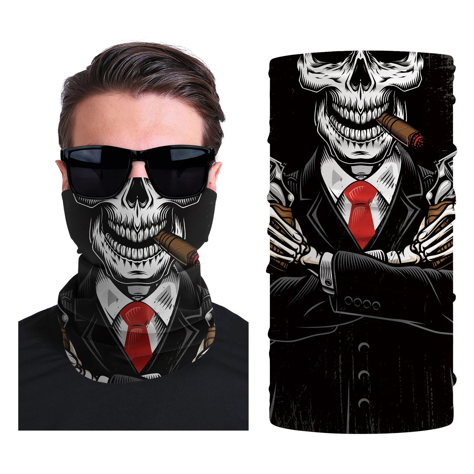 Black Face Shield Riding Motorcycle Head Skull Balaclava Warm Neck Gaiter Face Protector Mask Bandana