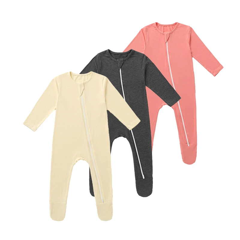 Hot Sales Bamboo Fiber jumpsuit Spandex clothes Custom Print Infant Pajamas Soft Breathable Zipper Baby Rompers