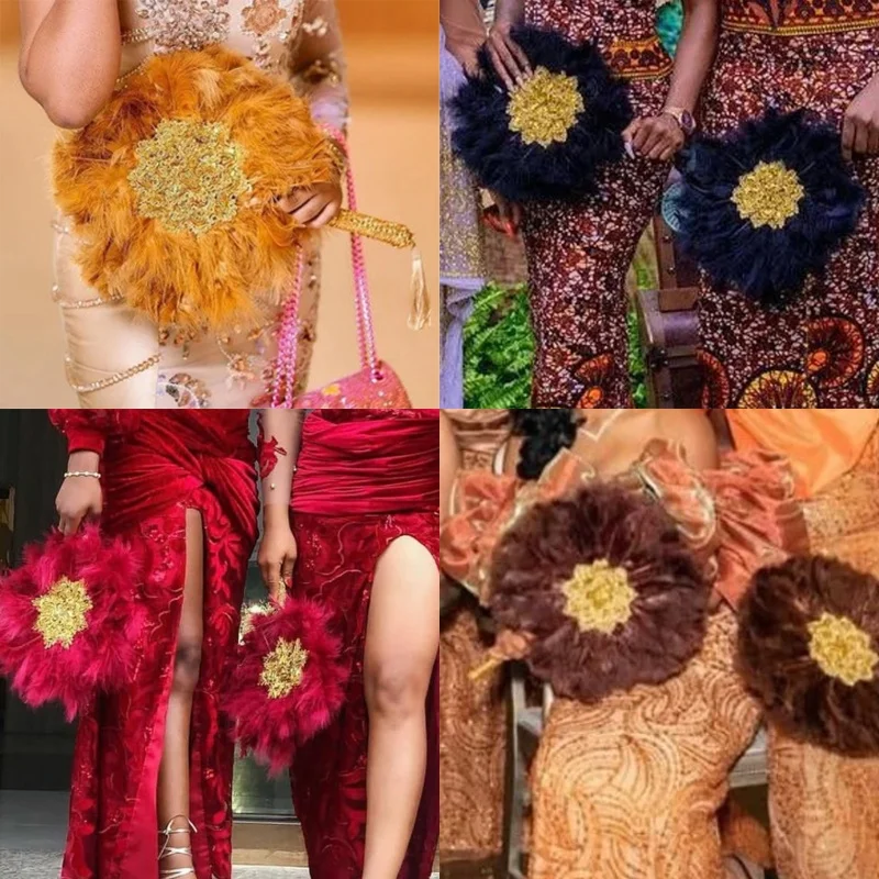 13 Colors Available Large Africa Bridal Feather Hand Fan Wedding Feather Fans for Traditional Wedding Party Decoration