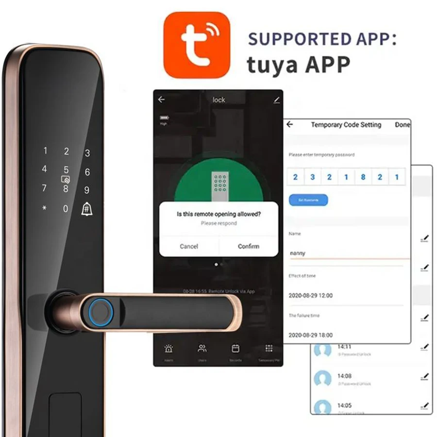 Electric electronic keyless entry tuya smart door lock wifi nfc for front door, automatic home rfid smart intelligent door lock