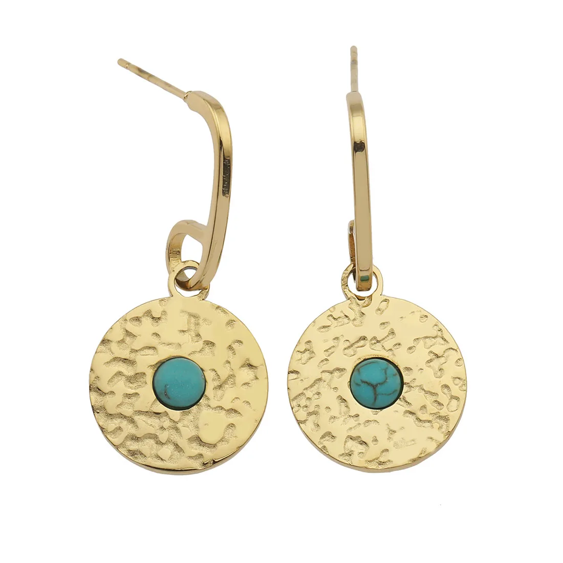 
Amazon Cross-border Creative Stainless Steel Earrings Retro Roman Coin Fashion Pendant Personalized with Turquoise 