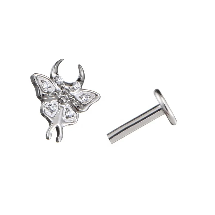 Fuxuan ASTM F136 Titanium Bat Shaped Threaded Top Labret Tragus Helix Ear Piercing Jewelry