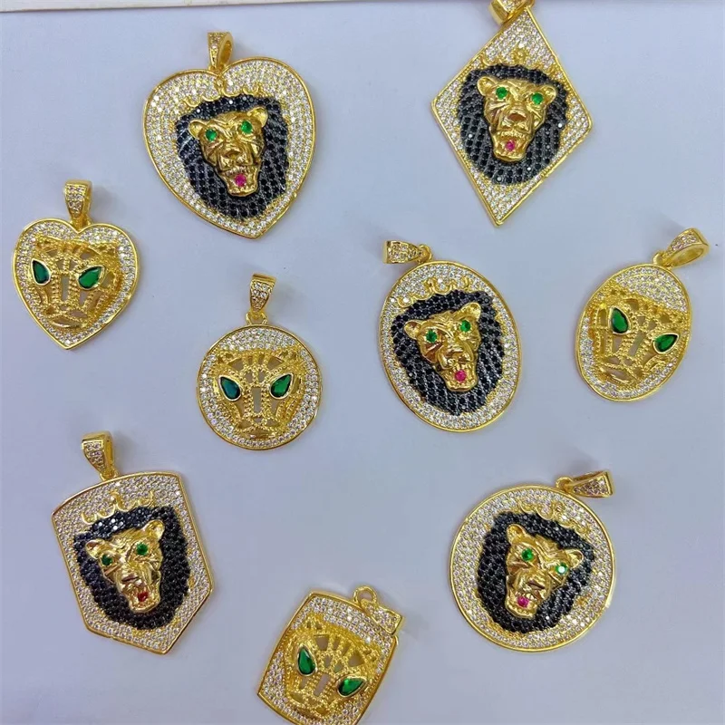 New design hip hop jewelry 18k gold plated green cubic zirconia tiger panther heard CZ pendants for jewelry making
