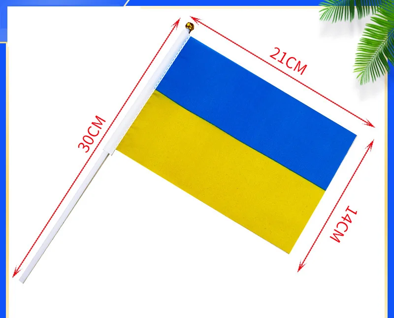 Wholesale 100% Polyester Hand Waving Flag Ukraine Flag With Plastic Flag Pole