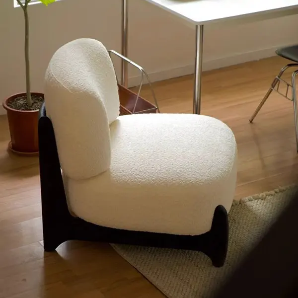 Minimalist Cream Wooden Single Chair Modern Bean Bag Design for Home Living Room Furniture
