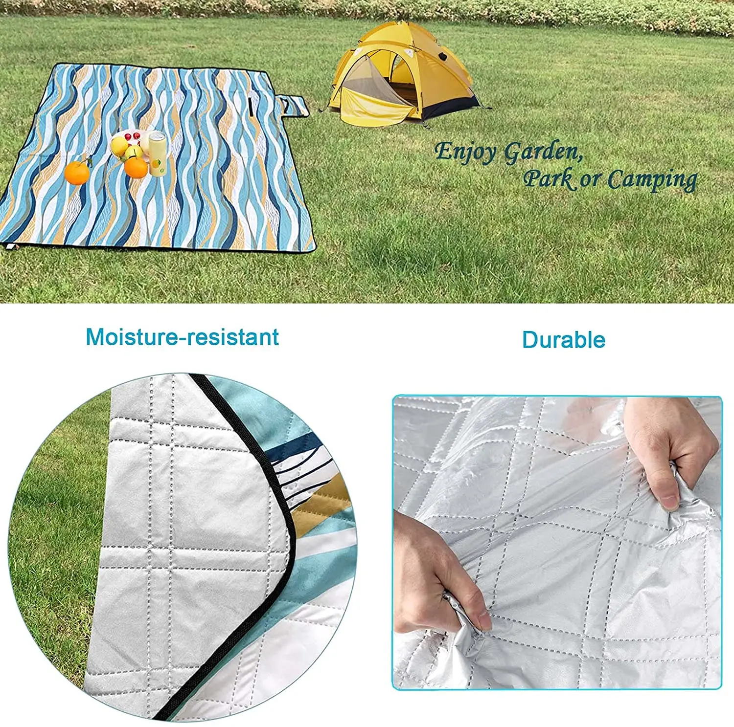Extra Large Foldable Portable Waterproof Padded Picnic Blanket Outdoor Camping Mat Beach Rug for Lawn Barbecue Sand Desert