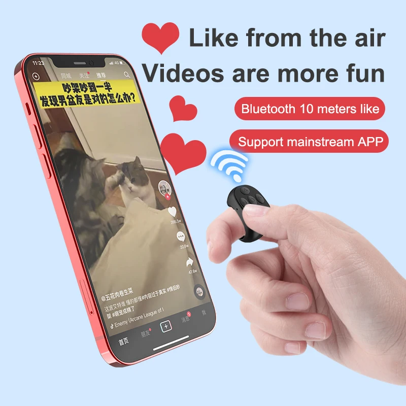 Popular 10M Long Distance Control Tiktok Like Novel Page Turning Photo Shoot Phone BT Wireless Selfie Smart Fingertip Remote