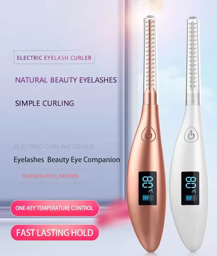 Long Lasting Beauty Custom Magnetic Mini Electric Beauty Makeup Eye Lash Brush Heated Electric Eyelash Curler With Comb