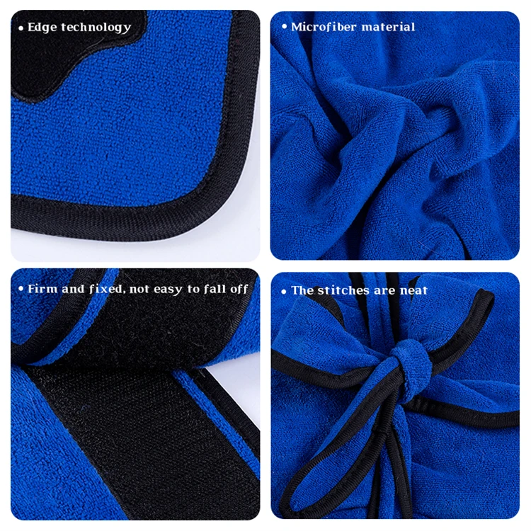Soft Super Absorbent Microfiber Dog Drying Towel Robe with Hood and Belt for Large Medium Small Dogs