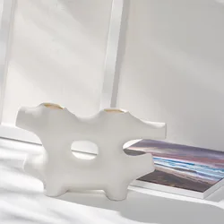 Korea style white simple click  flower ceramic vase ornament for room decoration