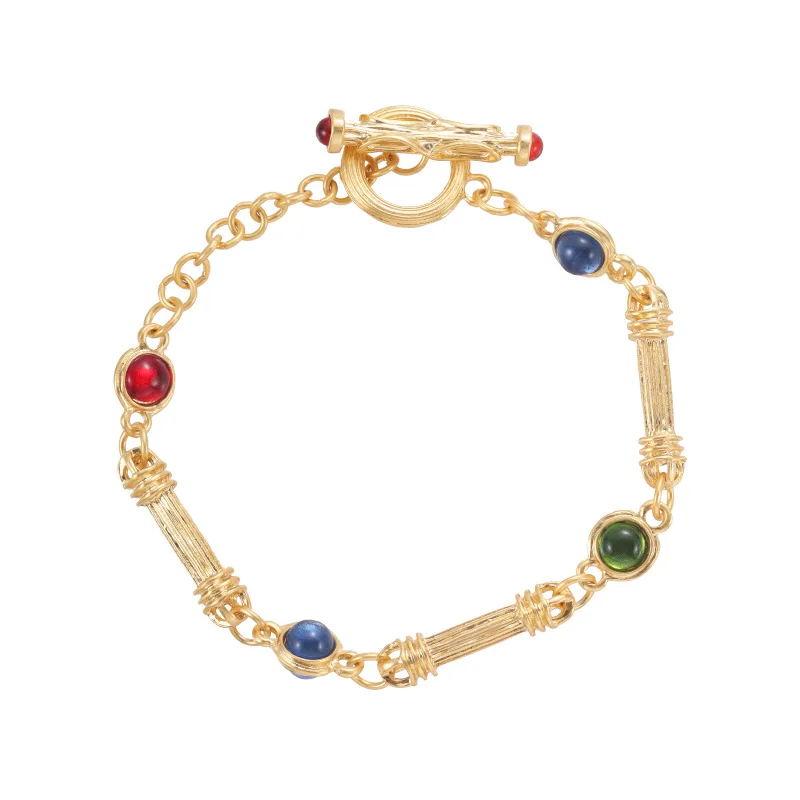 New design sense necklace light luxury French bracelet jewelry Senior sense retro necklace inlaid with glass beads collar