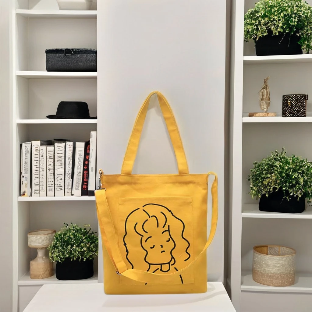 Canvas Shopping Bag Reusable Waterproof Cartoon Pattern Woven Jute PP Mesh Cotton PU Shoulder Supermarket Travel Gift Use