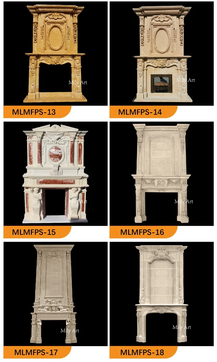 Modern Indoor Decorative Hand Carved Luxury Natural Stone Double Marble Statue Fireplace Mantel Frame Surround For Villa Estate