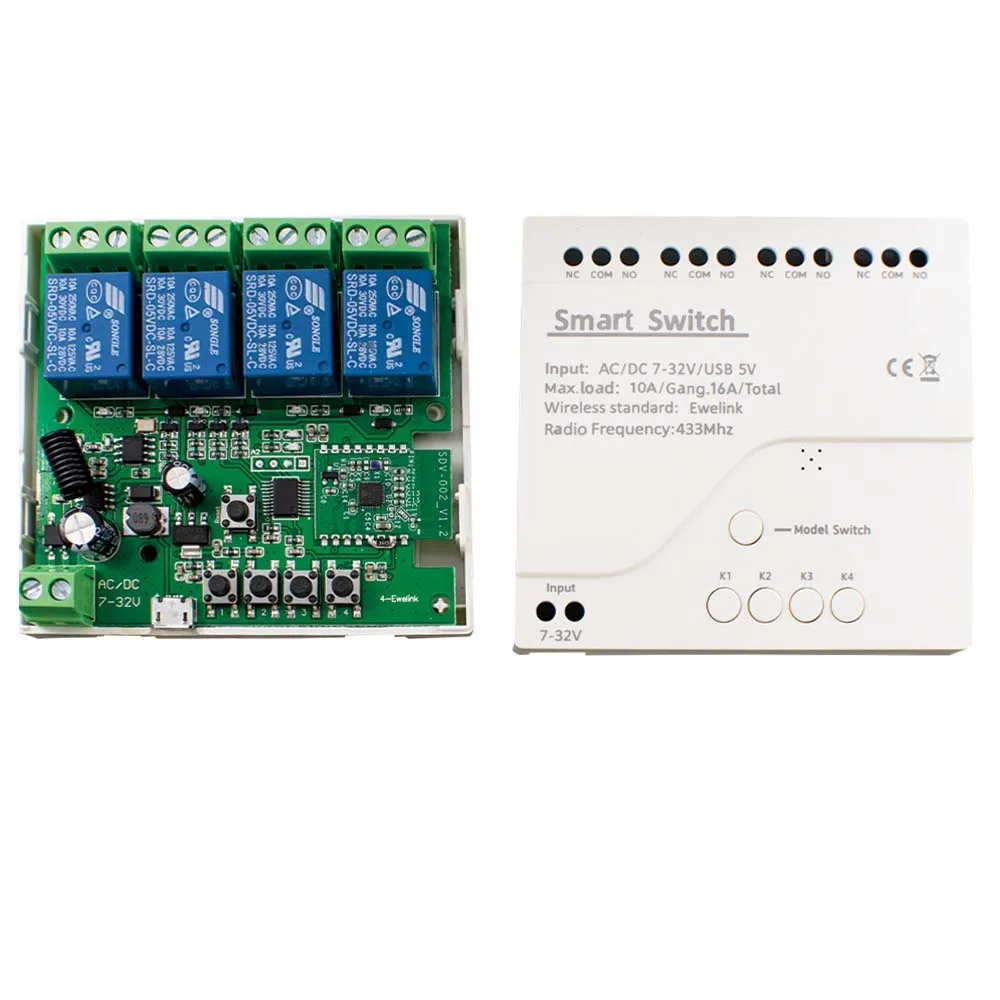Ewelink Wifi Smart Home Switch Module 433 Remote Control Relay AC DC 7-32V Motor Jog Self-Locking DIY Timer 10A Receiver