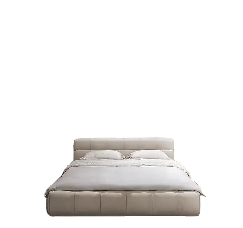 Luxury Italian Microfiber Faux Leather Upholstered Bed King/Queen Size with Solid Wood Frame Full Luxury Design Time Bed