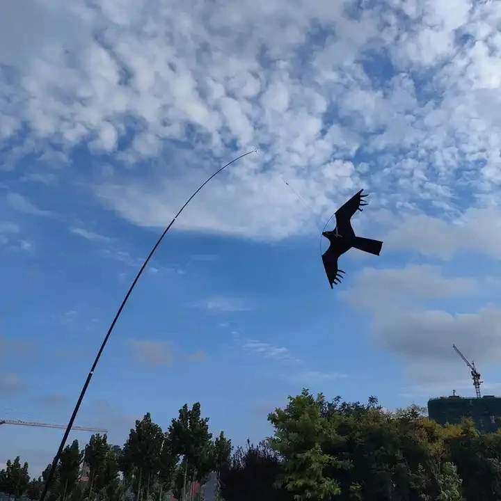 Pest Control Farm Crops Scaring Bird Black Wind Bird Repellent Flying Hawk Eagle Kite With 4m Adjustable Pole