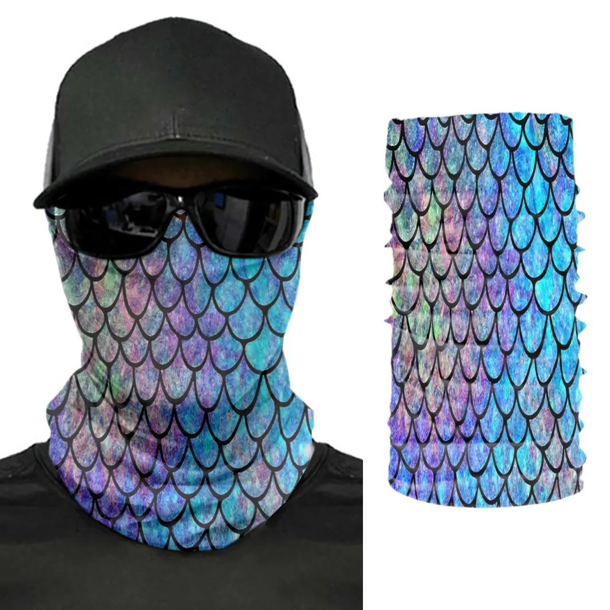 Premium Breathable Reusable Cloth Neck Gaiters Colorful Mermaid Scales Tube Bandanas Scarf Masks for Outdoor