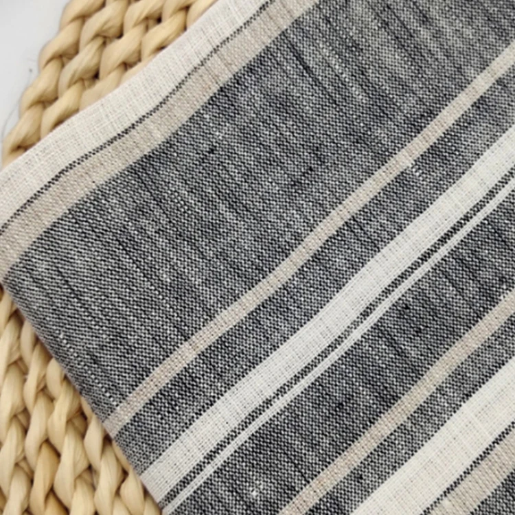 Manufacturing wholesale irregular thickness horizontal stripes flax fabrics oeko tex summer 100% linen fabric for clothing