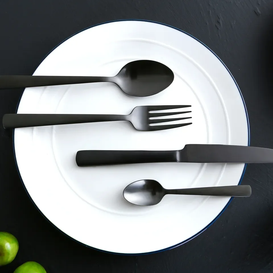 Matte Black Cutlery Set Stainless Steel Metal Flatware Fork Spoon and Knife Cutlery Sets