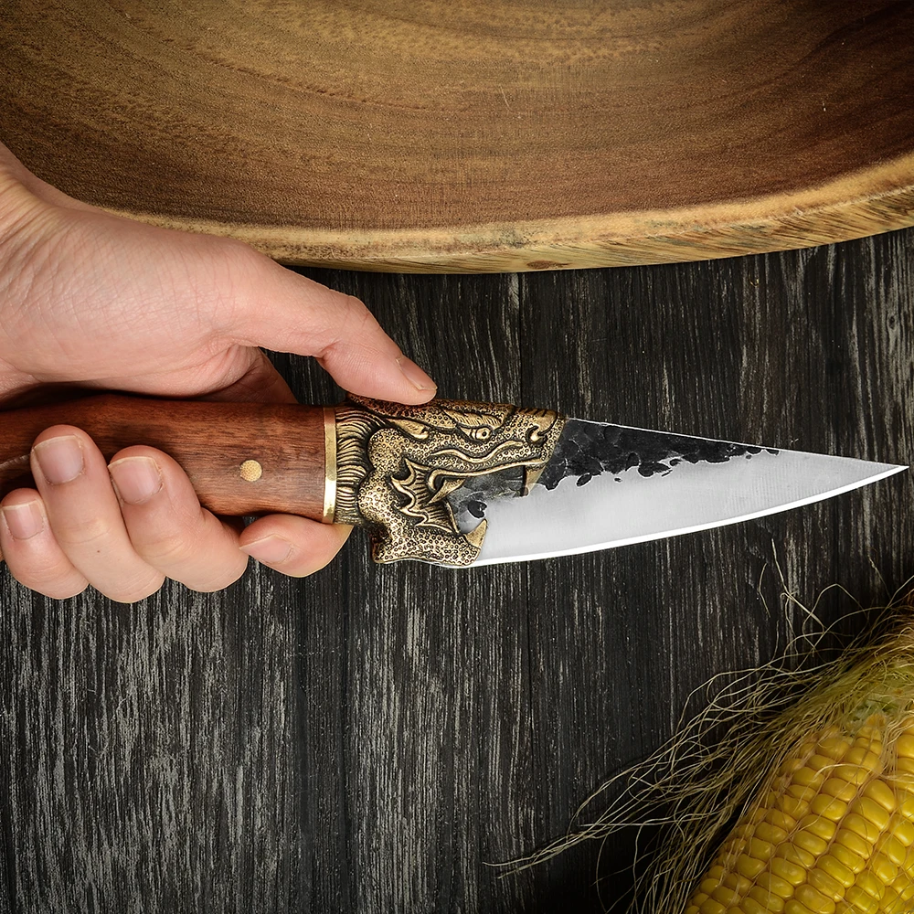 Xingye Belt Loop Leather Sheath 7cr17 Forge Carbon Steel Butcher Skinning Wood Handle Pocket Boning Viking Knife Hand Forged