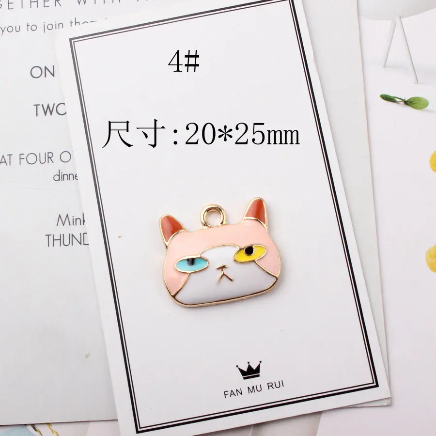 20x25mm DIY Gold Plated Zinc Alloy Jewelry Making Accessories Enamel Enameled Cute Cartoon Animal Big Face Cat Pendant Charm
