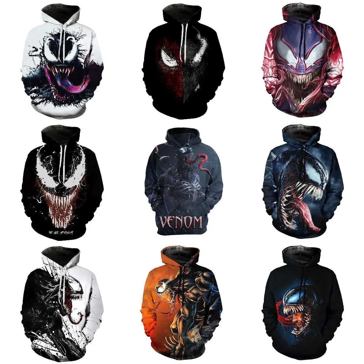 New 3D printing venom jacket ornaments dolls office car Custom printing venom Leisure sports hoodie ornaments