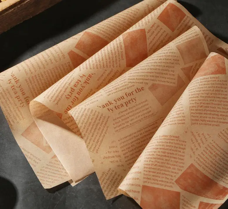 Custom Burger Kraft Grease Proof Reusable Parchment Baking Butter Sandwich Packaging Wrap Wrapping Food Safe Wax Paper