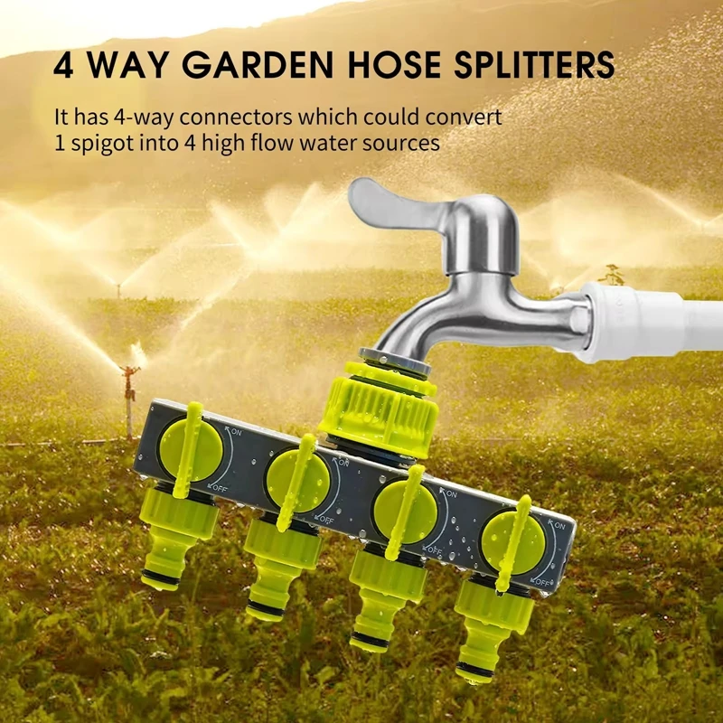 4 Way Garden Hose Splitters Faucet Diverter Tap Hose Connector Hose Pipe Splitter Water Distributor for Outdoor Faucet Sprinkle