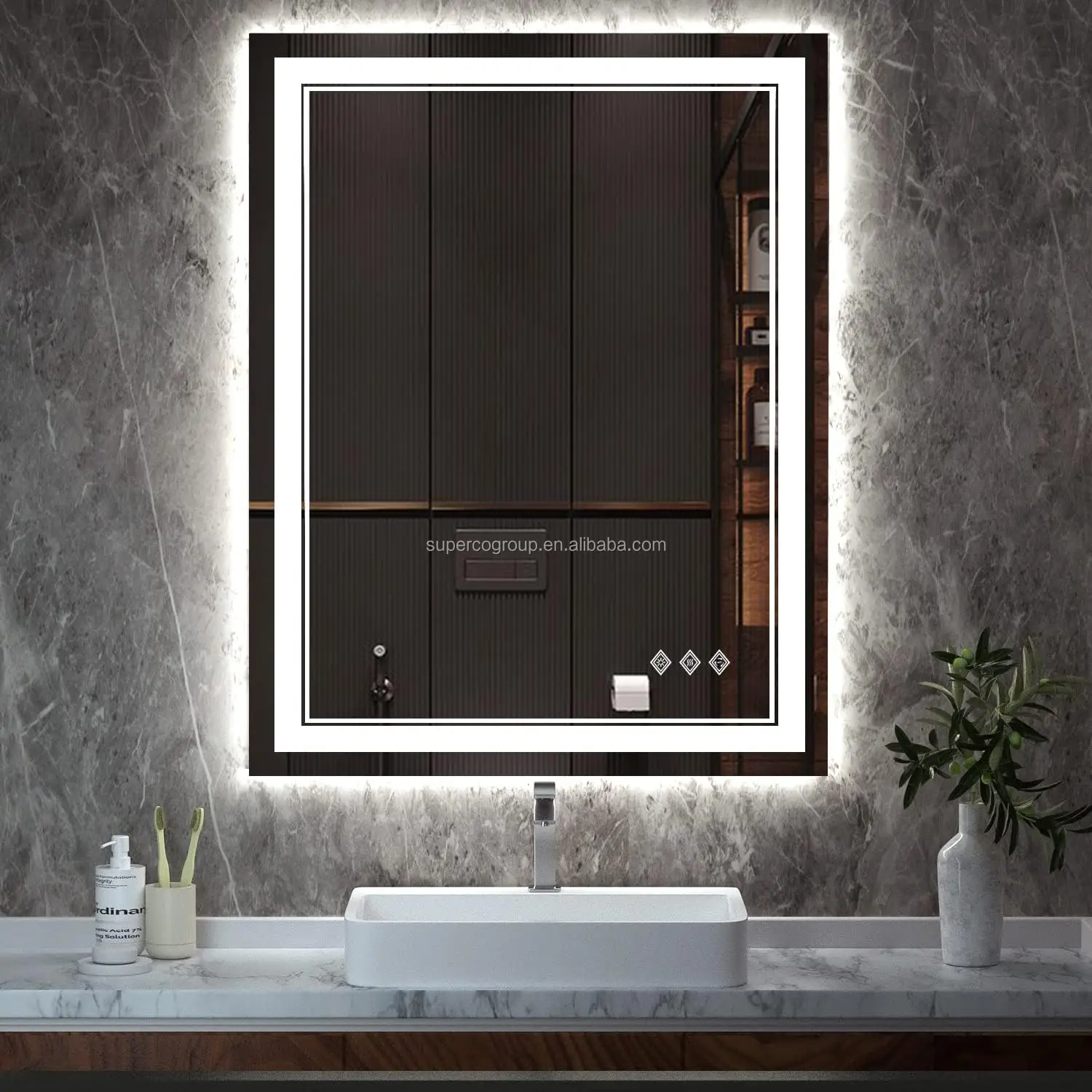 Luxury look mirror intelligent design LED light Induction bluetooth detection antifogging bathroom mirror two way mirror