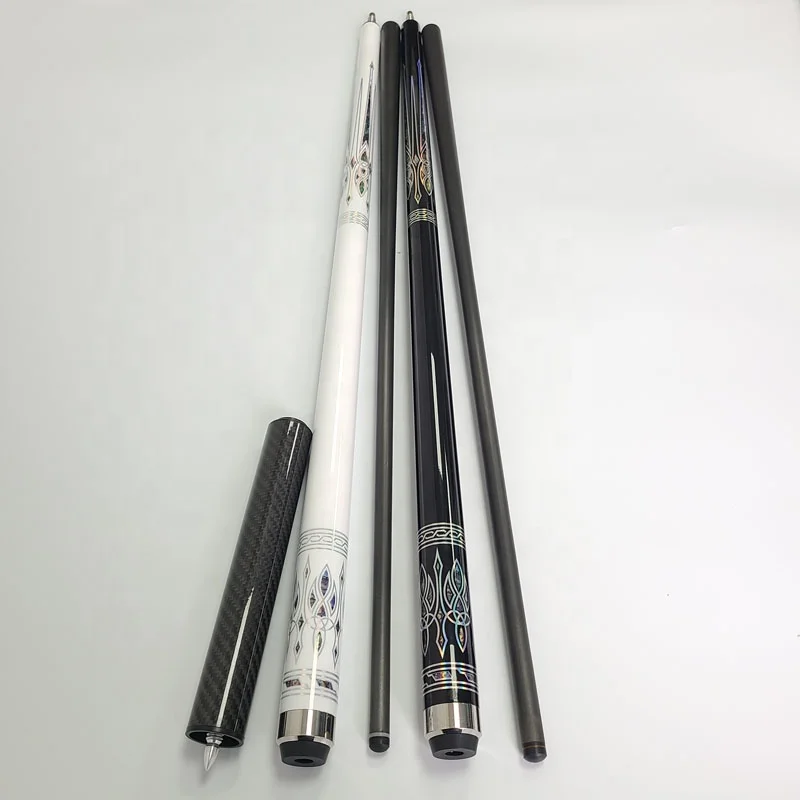 Xmlivet black/white full carbon Pool Billiard cues with extensions decal design with radial/uni-loc joint for 9 balls cue sticks