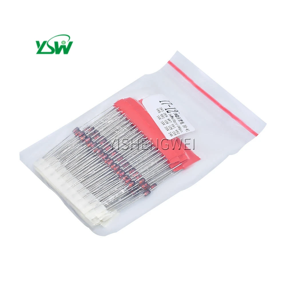 1W regulator Diode package 140 kinds 1/2W 1W Zener diode kit DO-41 3.3V-30V 3V3 3V9 4V7 5V1 6V2 10V 12V 20V 24V