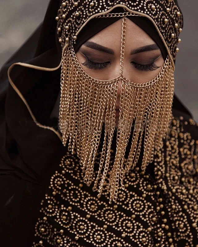 Cosplay Make Up Belly Dancer Mask Sexy Halloween Black Ornaments Head Scarf Chain Tassels Headchain