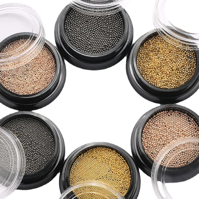 New 6 Grids/Box 4 Colors 0.4/0.6/0.8/1mm 3D Metal Round Nail Art Beads Mixed Jewelry Small Caviar Beads Nail Art Accessories