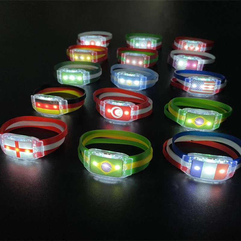 Wholesale LED All Countries national flag bangle bracelets Silicone Football Soccer Fans Cheer Souvenirs luminous wristband
