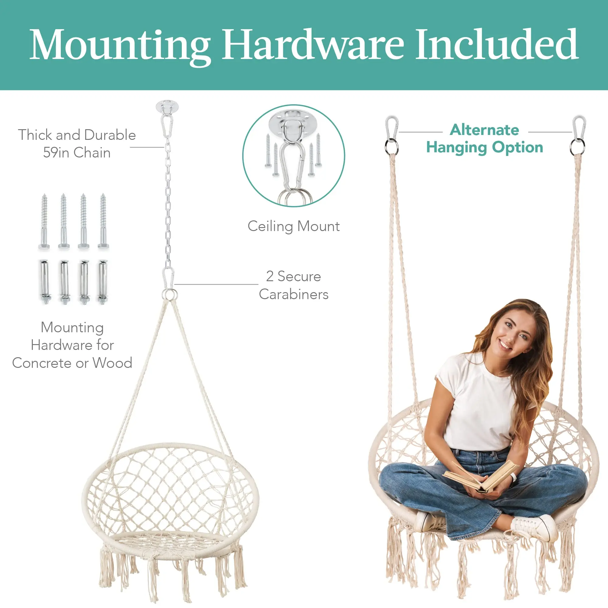 Outdoor Indoor Home Stay Woven Hanging Swing Chair With Stand  Basket Balcony Cradle Fringe Swing Hammock
