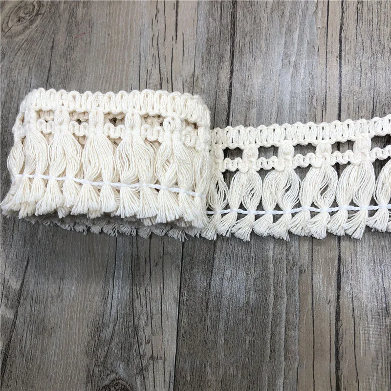 In Stock 4.5 CM White 21S Eco Friendly Cotton Crochet Fringe Trim Tassel Trimming For Sewing Blanket Curtain