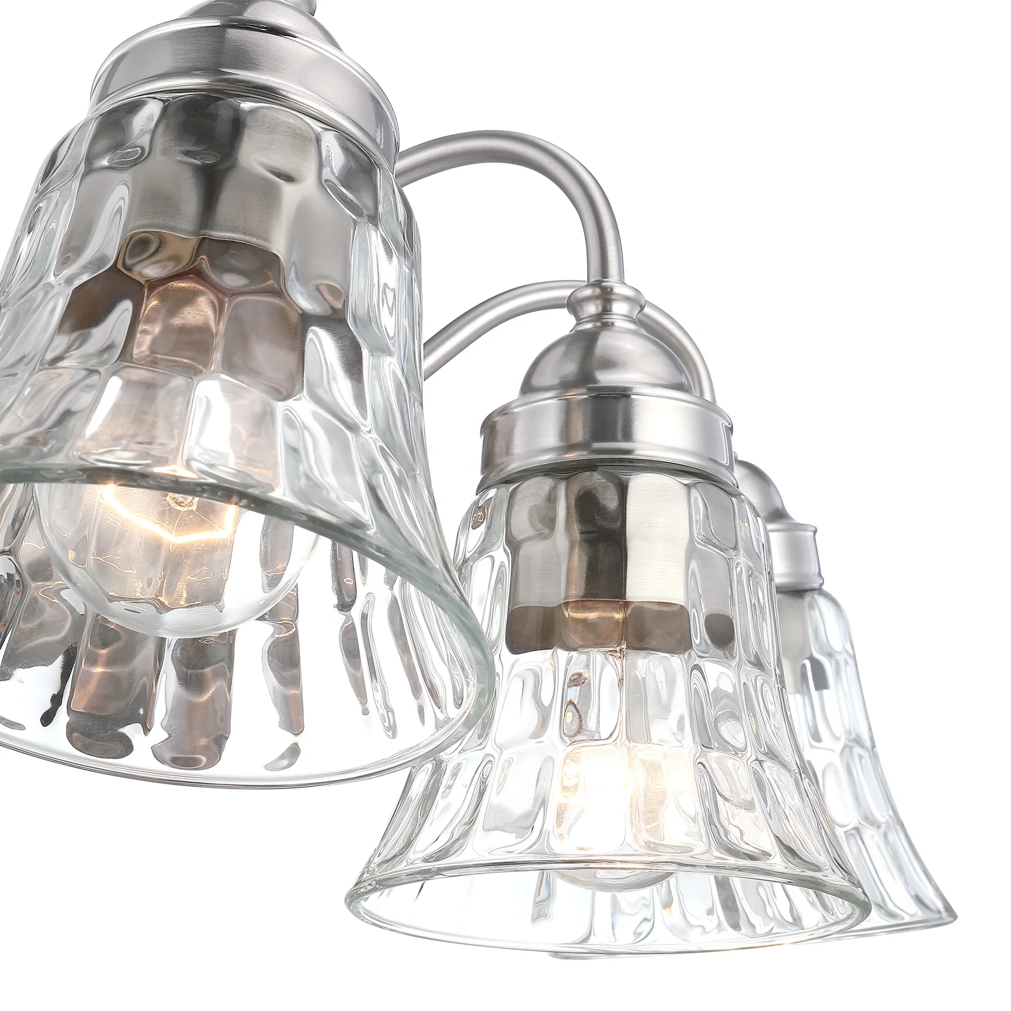 3-Light Bathroom Vanity Light Fixture Brushed Nickel Industrial with Hammered Glass Shade over mirror dressing Table