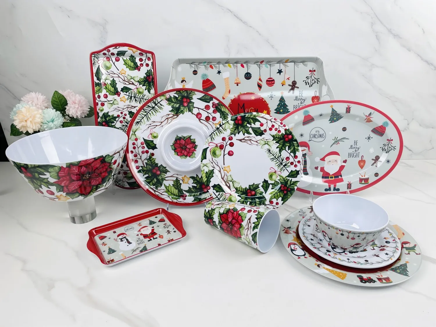 Chinese Factory Wholesale Supply Melamine Plastic Plate Dinnerware Dinner Tray Food Grade Dinnerware Christmas