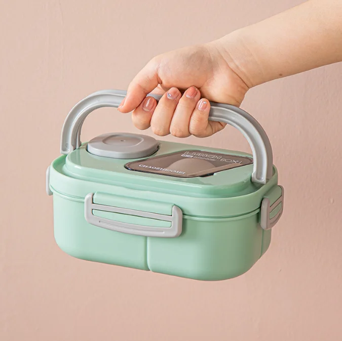 Custom logo Lunch Box Double Layer Portable Plastic Compartment Bento with Small Dipping