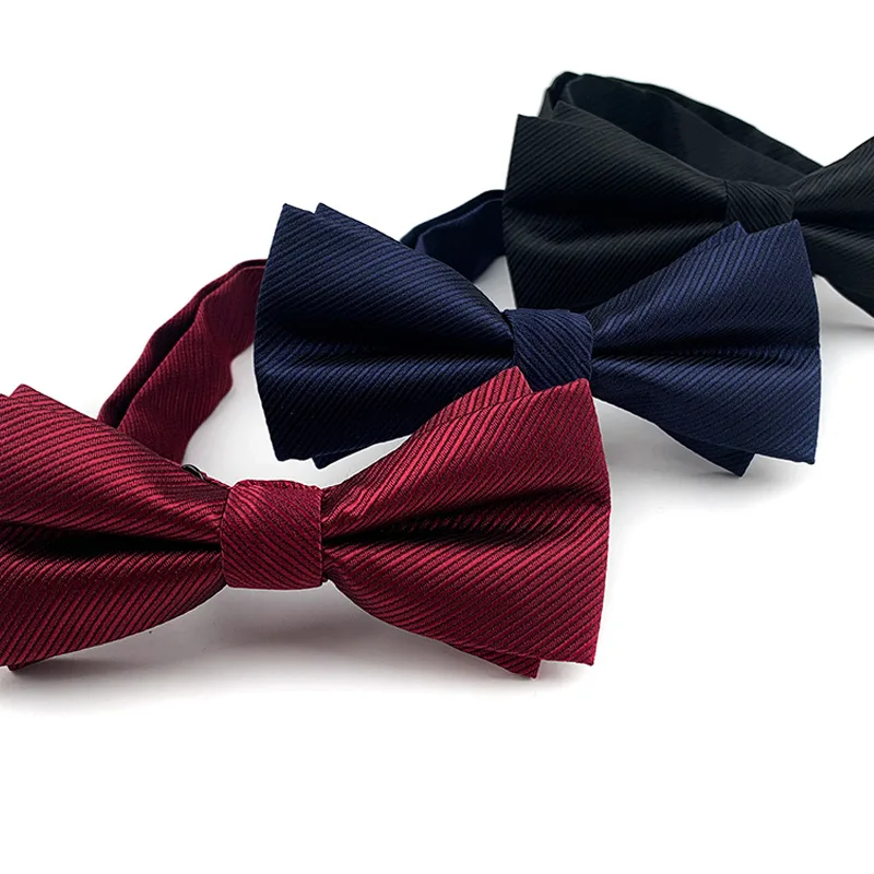 Wholesale Custom Logo Fashion Butterfly Party Wedding Bowtie Solid Color Polyester Jacquard Mens Bow Tie