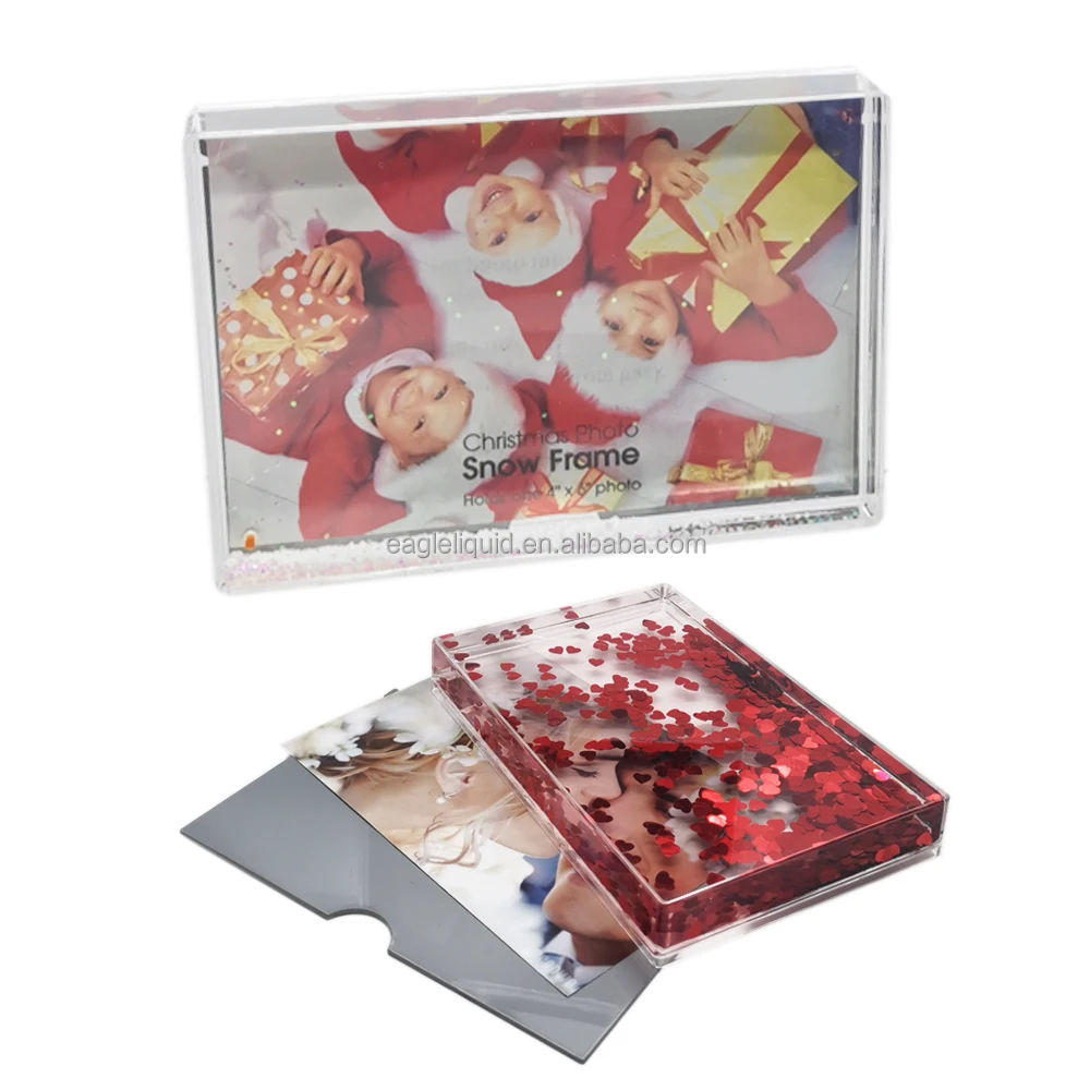 
factory customized instant 4R sparkle picture frame aqua blox shaking glitter photo frame 
