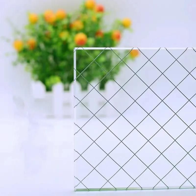 Building Door Clear Colored Nashiji Pattern 6.8mm Thickness Iron Mesh Glass for Resist Fire
