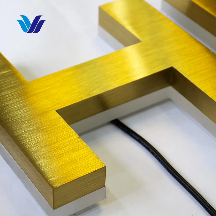 HONGSEN Custom electronic signs wall sign Stainless Steel Letter 3D  logo  Gold  metal plaques sign